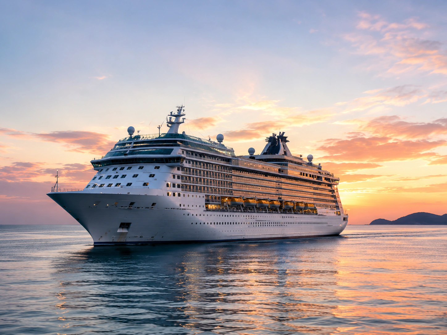 Cruise ship at sunset